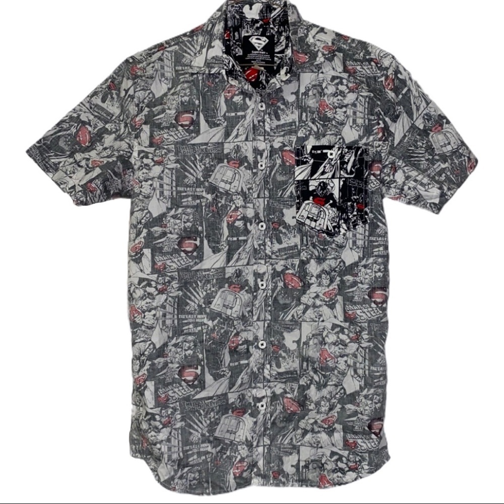 Superman small men’s button down comic print shirt